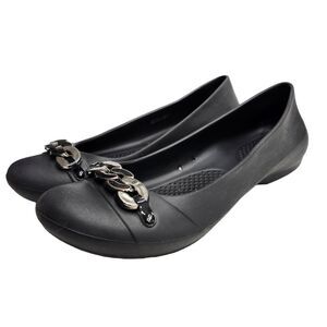 Crocs Gianna Link Ballet Flats Womens 8 Black Silver Round Toe Slip On Office